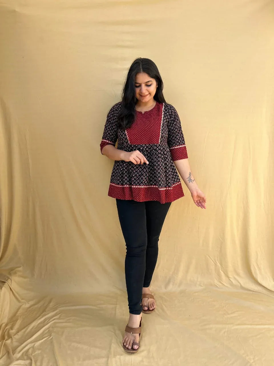 Beautiful Designer Ajrakh Handblock Frock style Short Top