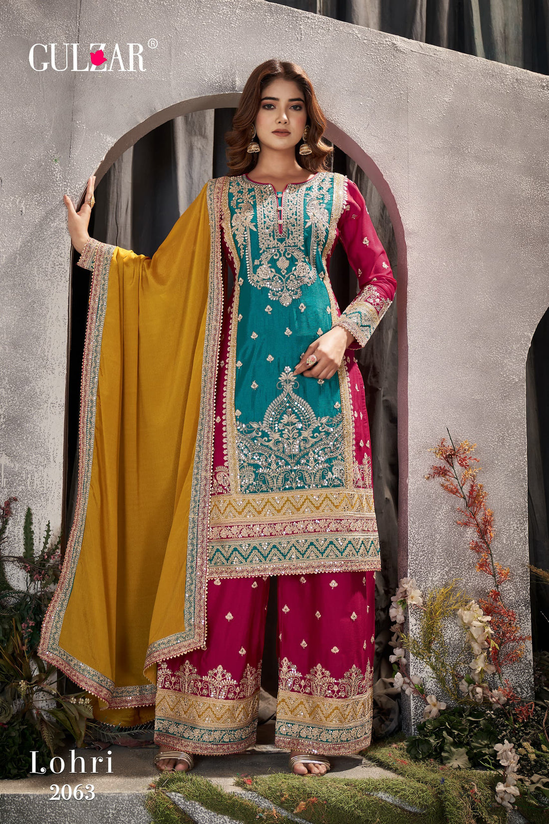 Gulzar Launch Lohri 2061-2063 Series Chinon Designer Work Salwar Suits