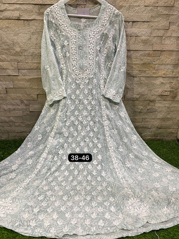 Beautiful Designer Chikankari Georgette Chiffon Printed Long Gowns
