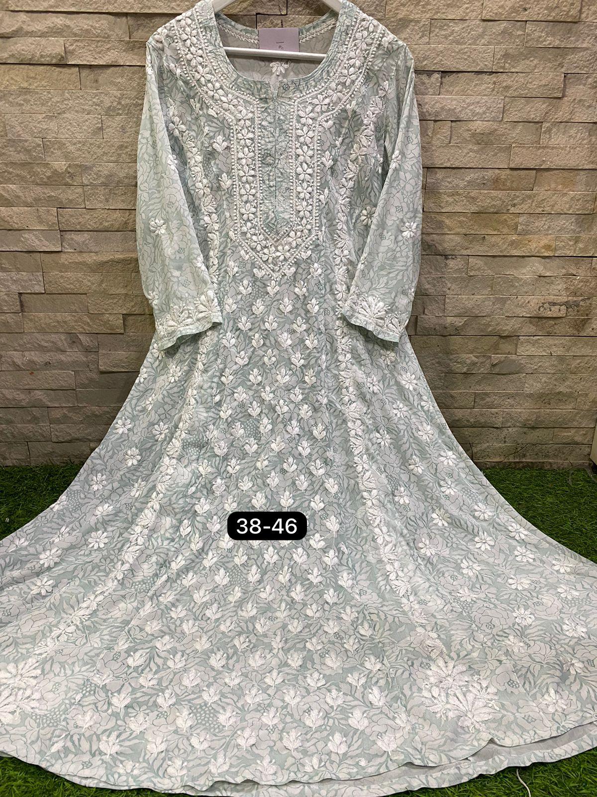 Beautiful Designer Chikankari Georgette Chiffon Printed Long Gowns