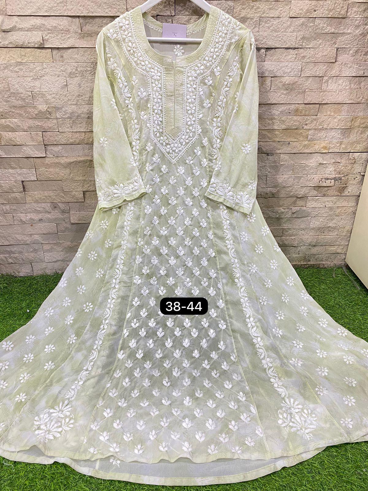 Beautiful Designer Chikankari Georgette Chiffon Printed Long Gowns