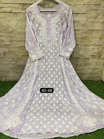 Beautiful Designer Chikankari Georgette Chiffon Printed Long Gowns