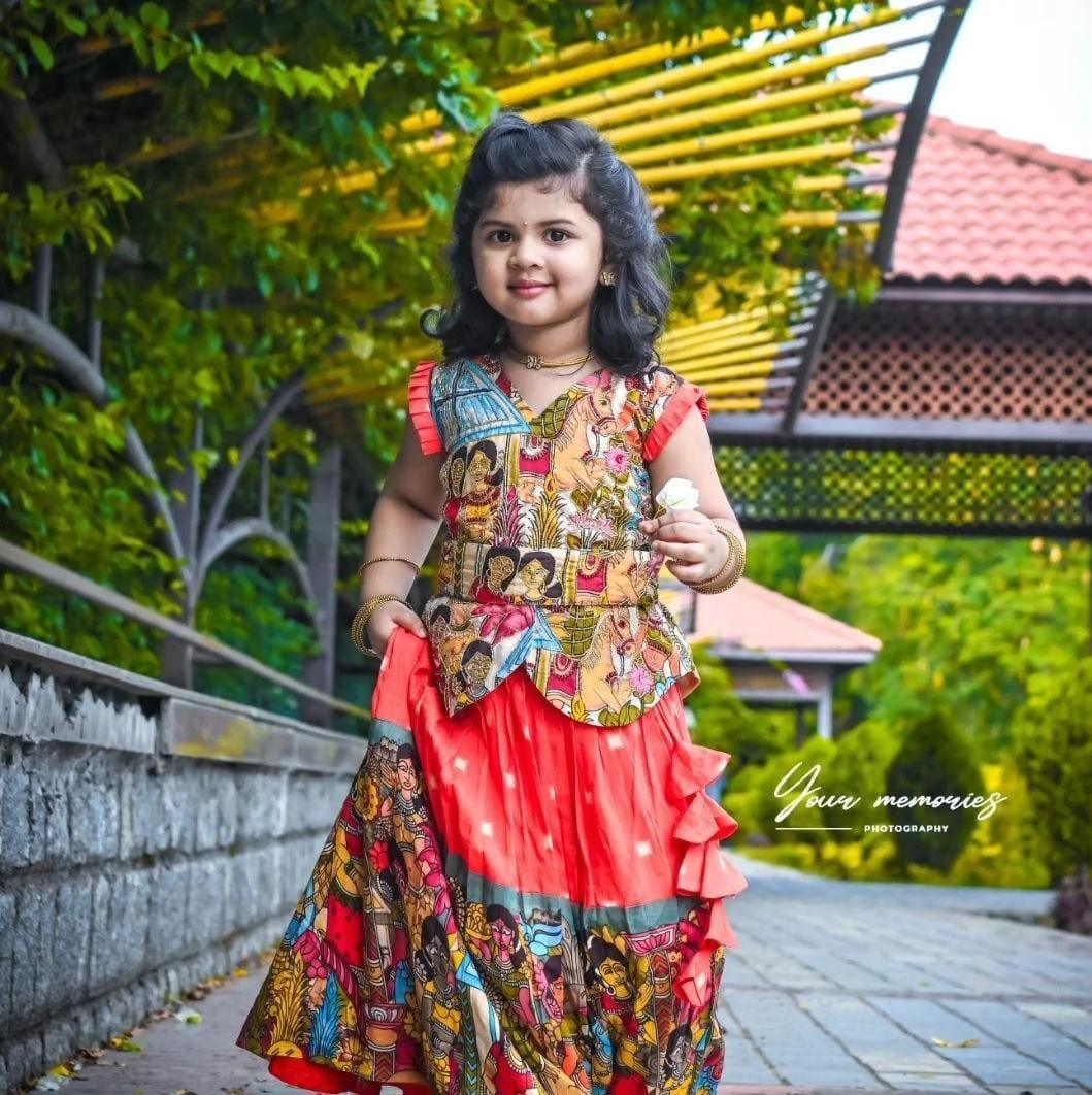 Beautifully Stitched Kalamkari Printed Sequins Kids Dress | Buy Online at Anant Exports Beautifully Stitched Kalamkari Printed Sequins Kids Dress | Buy Online at Anant Exports
