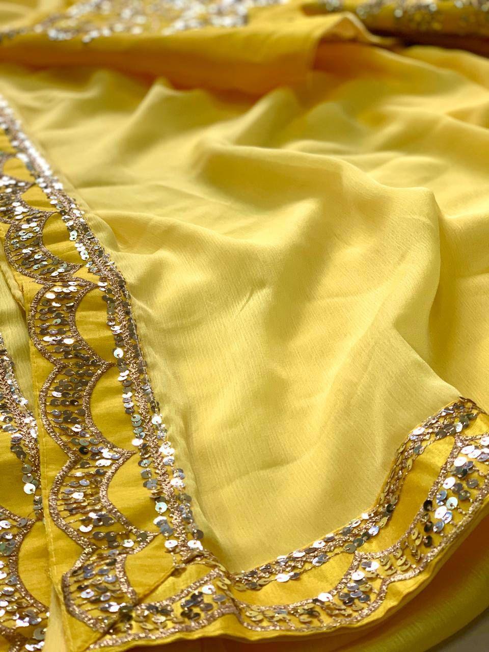 Beautiful Designer Moss Chiffon Saree