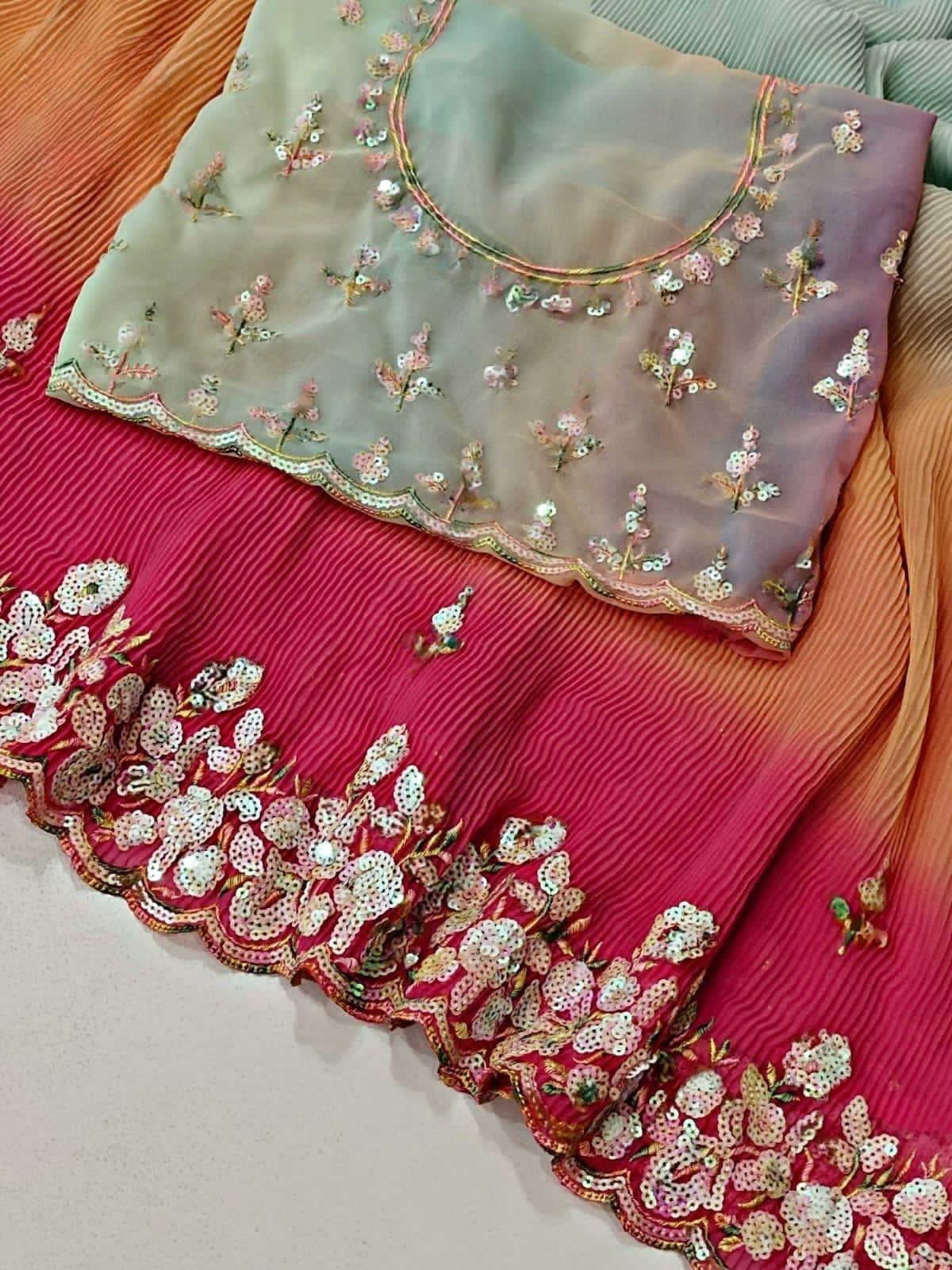 Beautiful Designer Soft Crush Multi Color Georgette Saree