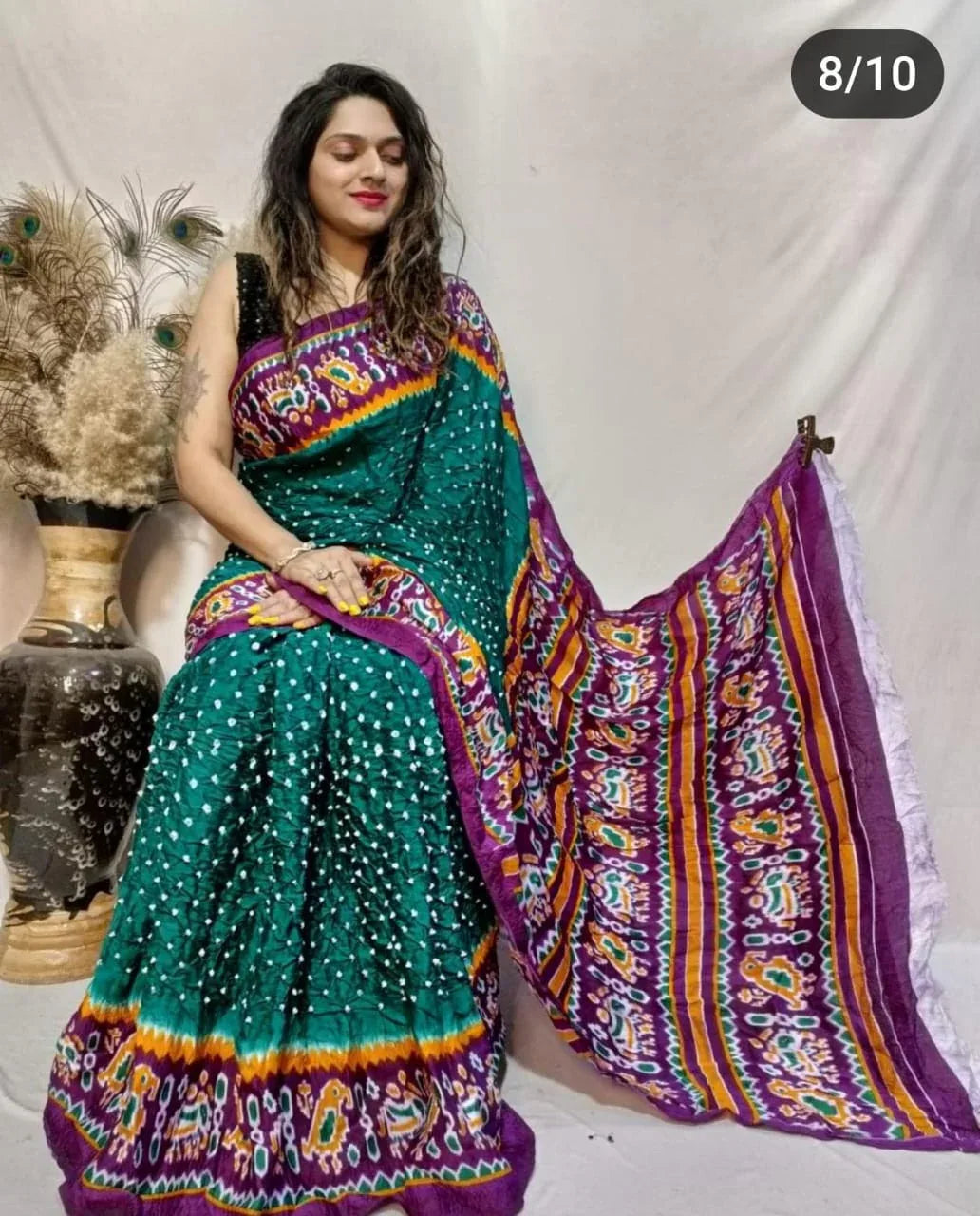 Beautiful Designer Gajji Silk Ajrakh Bandhej Lagdi Pallu Saree