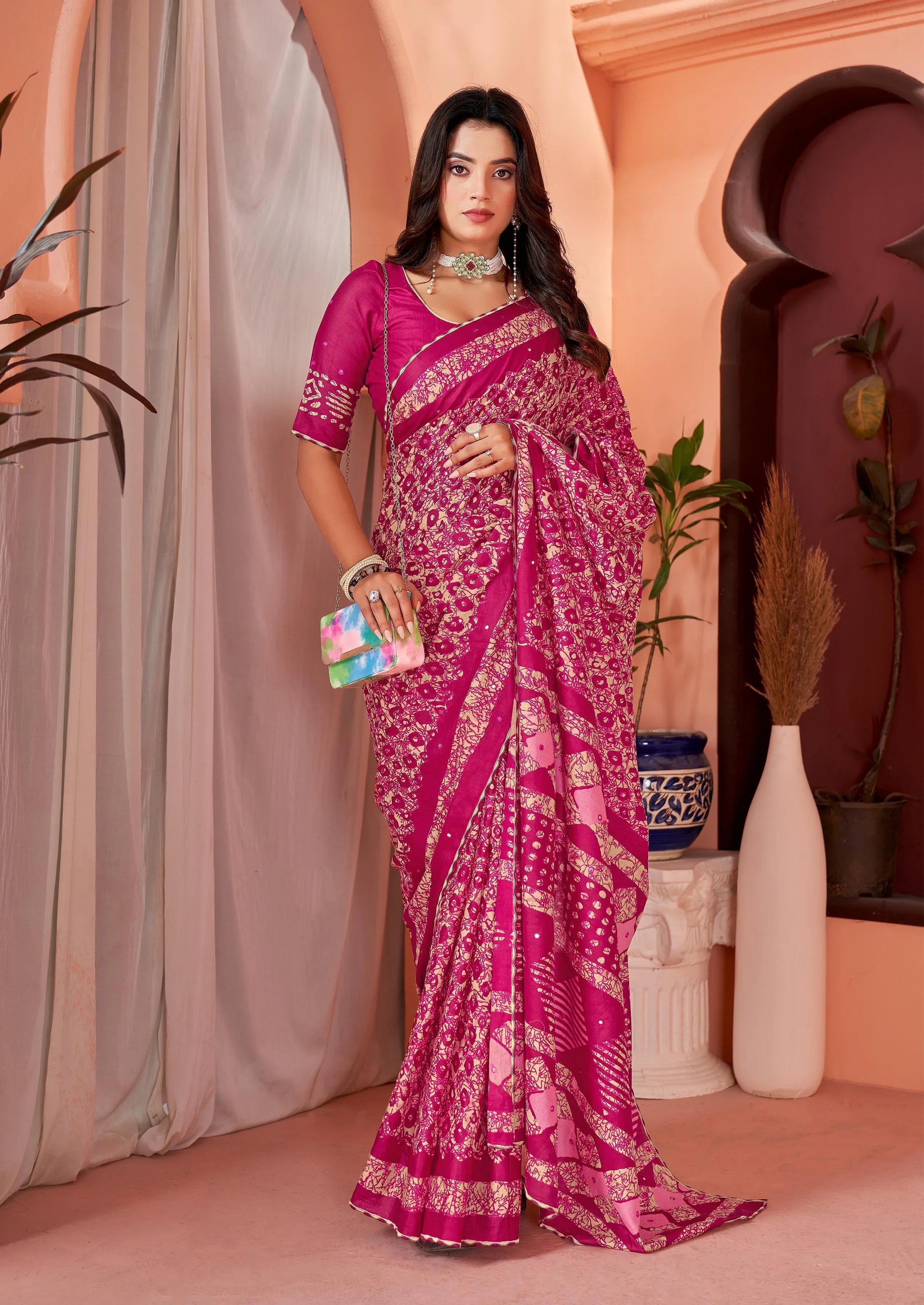 Jaipur Ikkat Cotton Block Print Mirror Pallu Saree