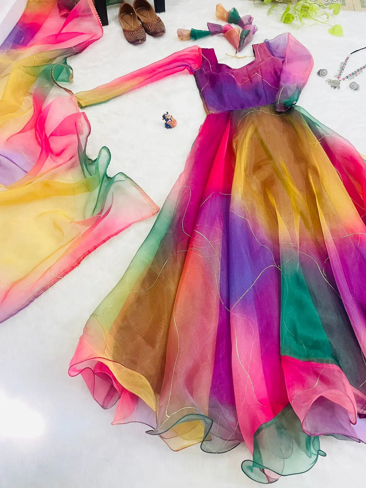 Party Wear Look Organza Silk Gown With Dupatta