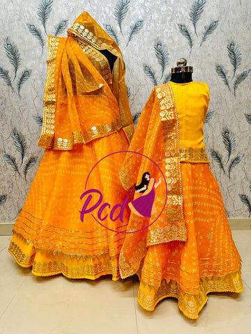 Rajasthani Bandhej Kotta Doriya Mother Daughter Combo Lehenga Chunni