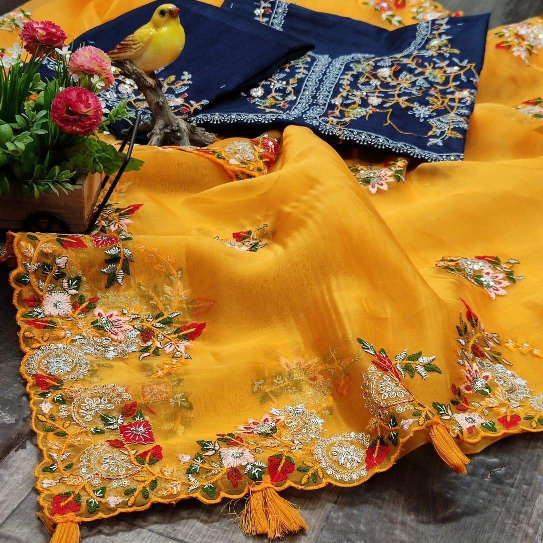 Beautiful Designer Soft Tissu Organza Silk Saree