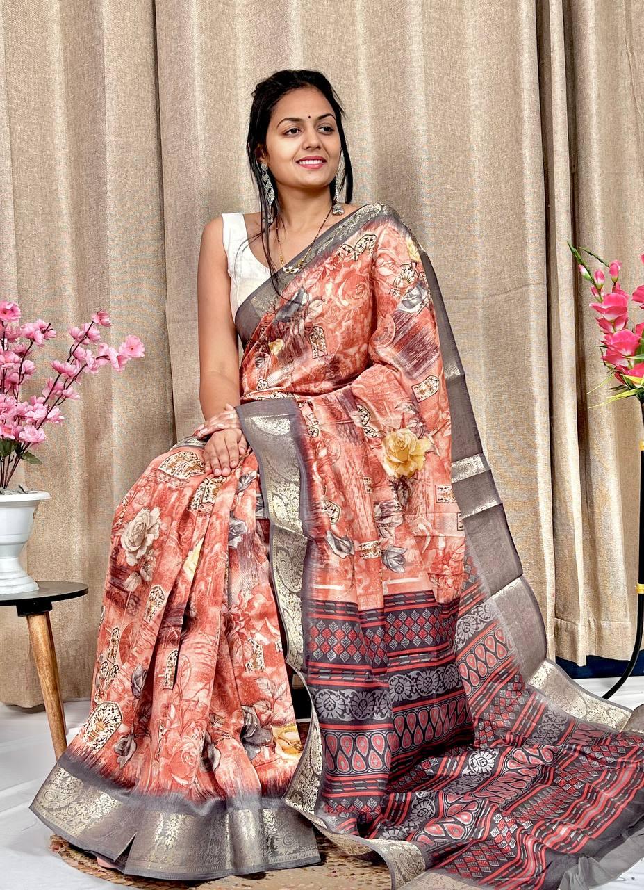 Beautiful Designer Soft Tushar Silk Slub Saree