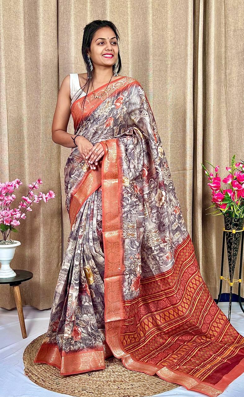 Beautiful Designer Soft Tushar Silk Slub Saree