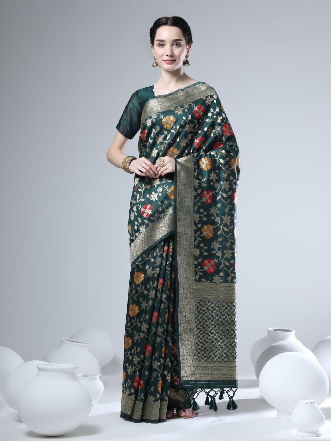 Beautiful Designer Tussar silk Jamdani Weaving Saree