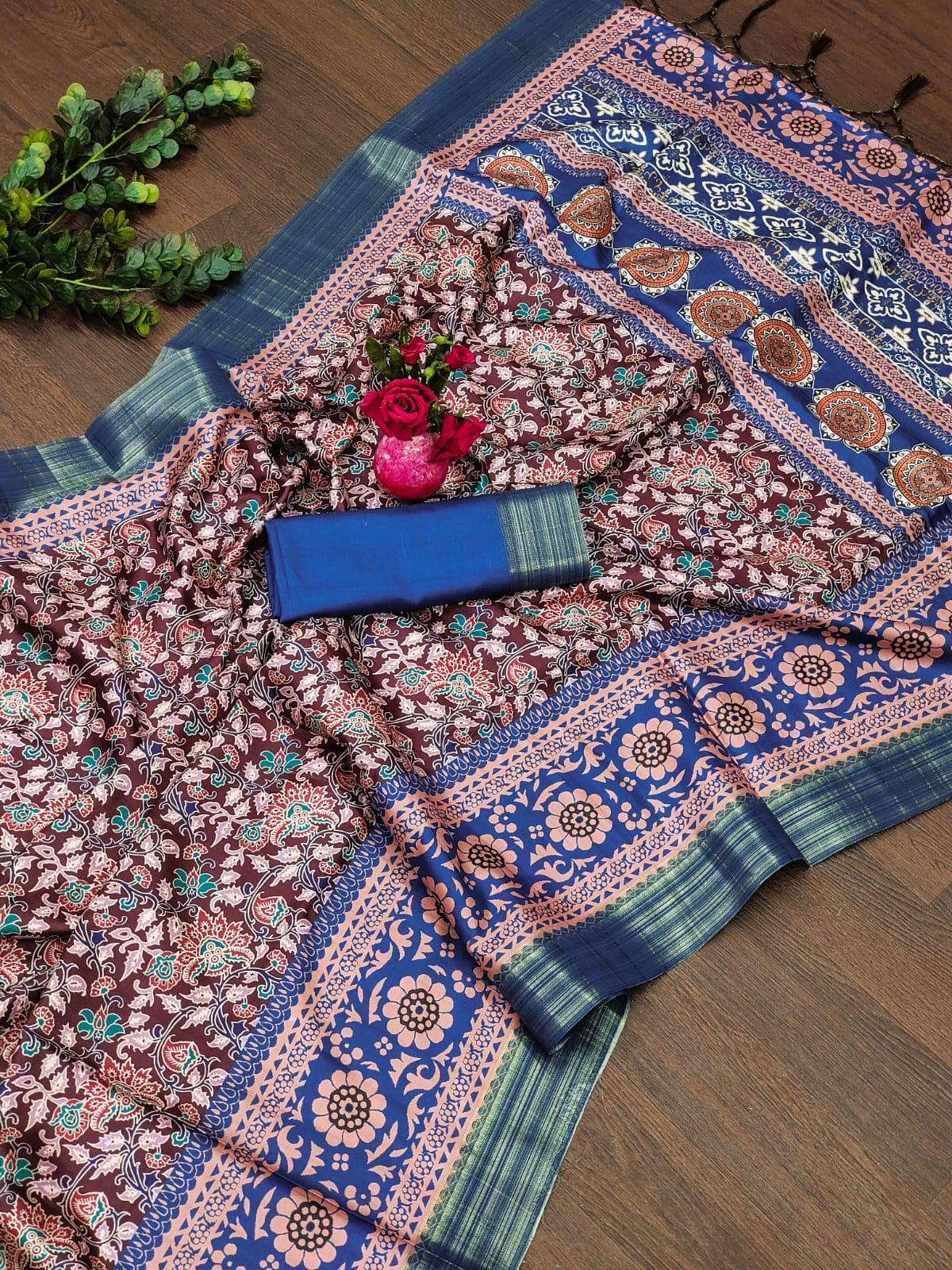 Beautiful Designer Soft Kalamkari Print Tussar Silk Saree