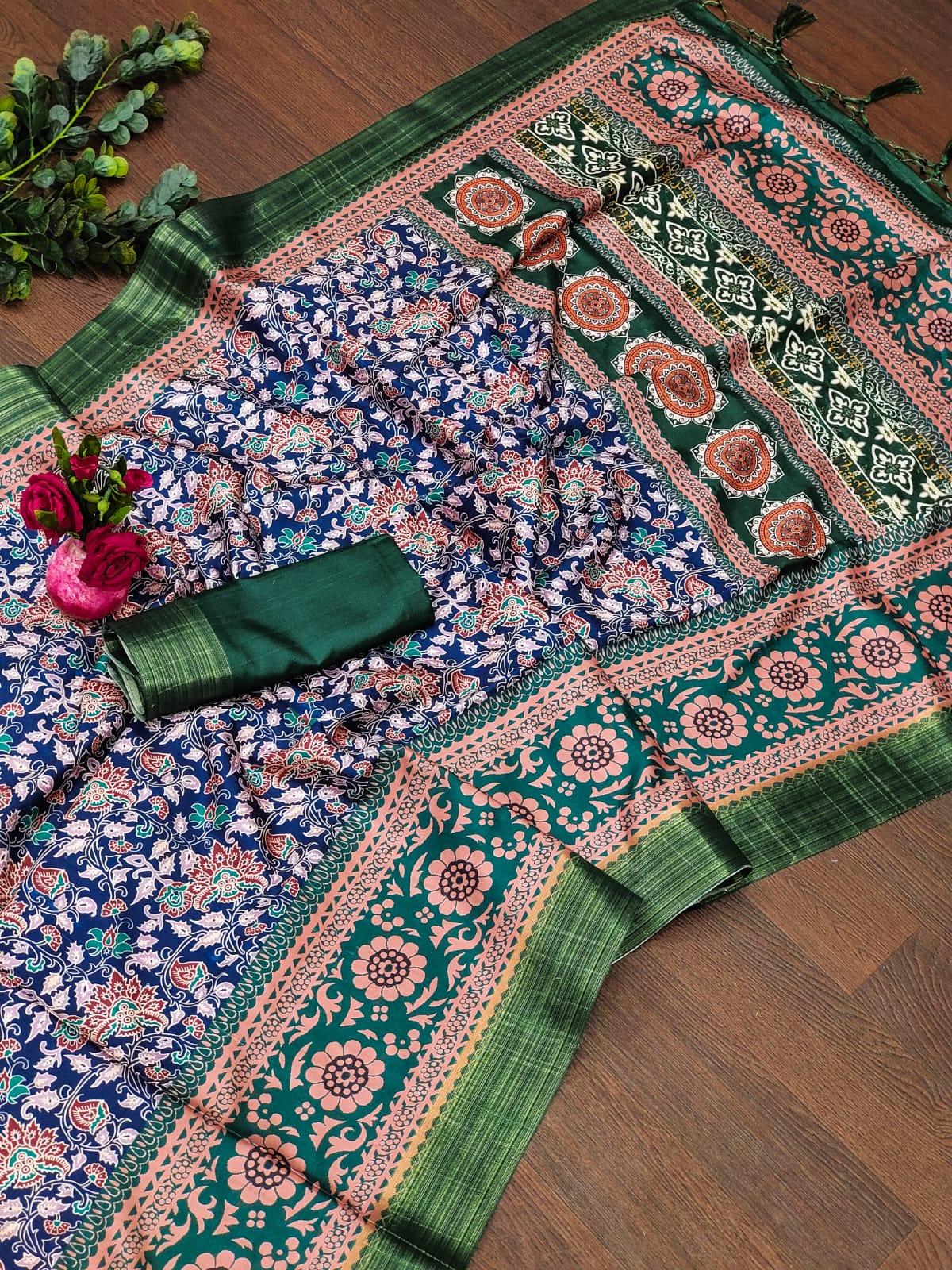 Beautiful Designer Soft Kalamkari Print Tussar Silk Saree