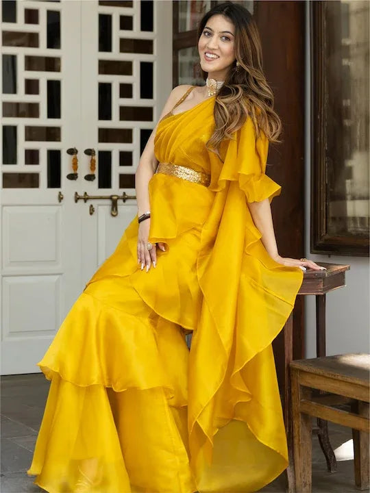 Beautiful Designer Ruffle Ready to Wear Saree saree