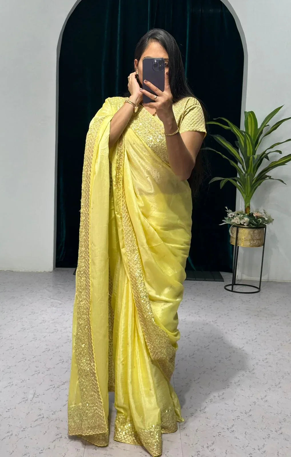 Beautiful Designer Chinon Sequence Saree