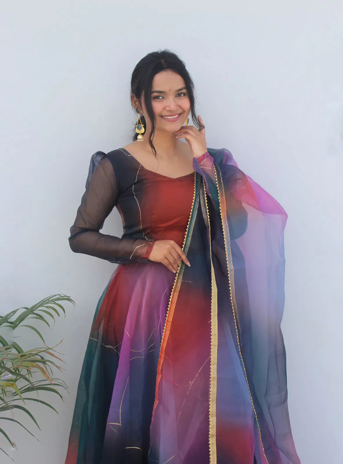 Beautiful Designer Party Wear Look Organza Taby Silk Gown