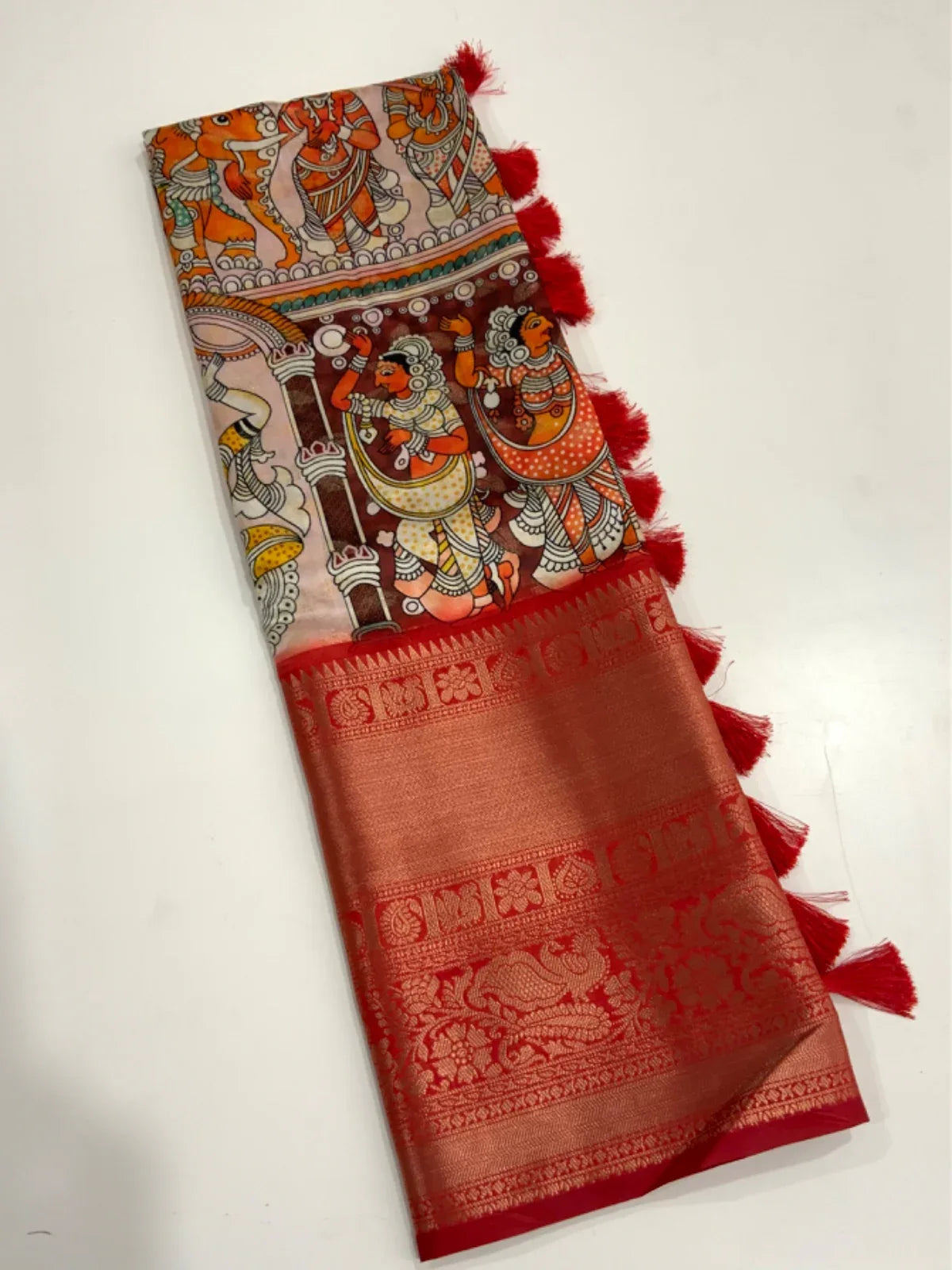 Beautiful Designer Soft Banarasi Silk Kalamkari Flower Print Saree