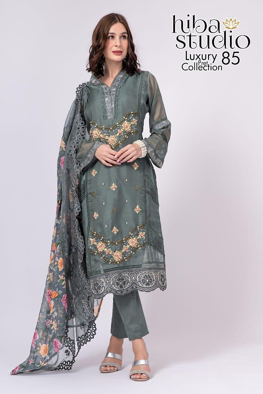 Luxury Pret Collection Vol-85 By Hiba Studio Organza Pakistani Dresses