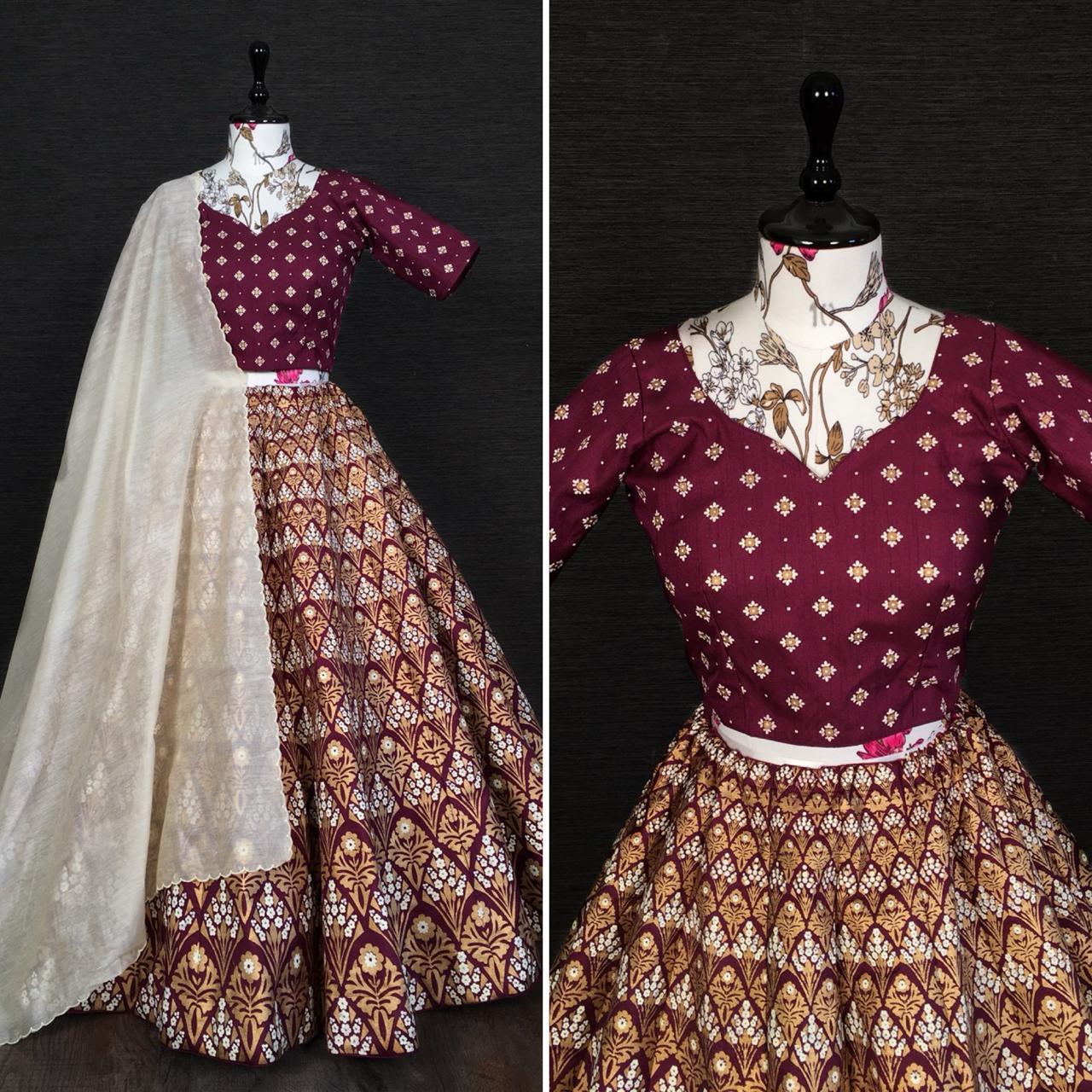 Beautiful Designer Pure Aada Slub Silk Lehenga Choli