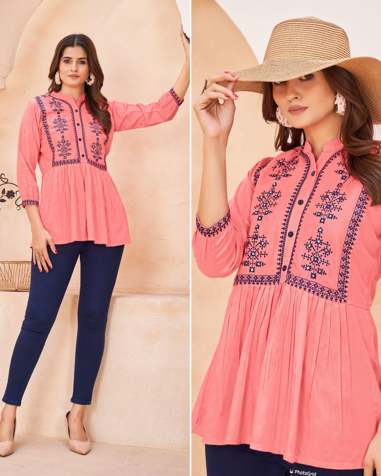 Bubbly Heavy Rayon With Embroidery Work Top (500x09)