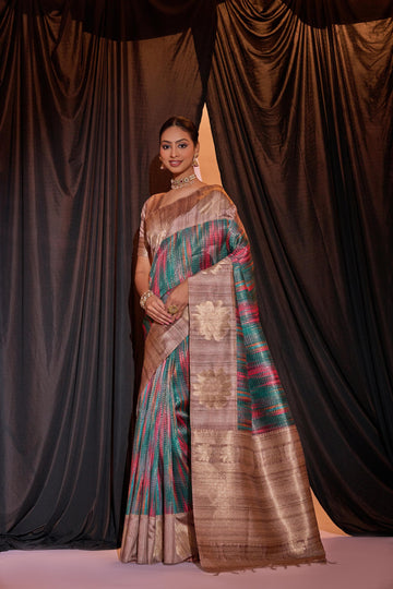 Beautiful Designer Ghicha Pure Soft Tussar Silk Saree