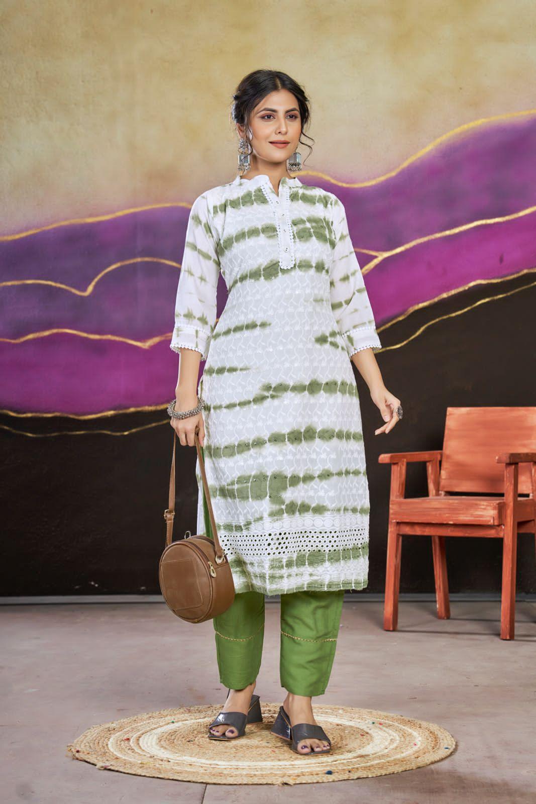 Beautiful Designer Pure Cotton Schiffli Kurti (549x04)