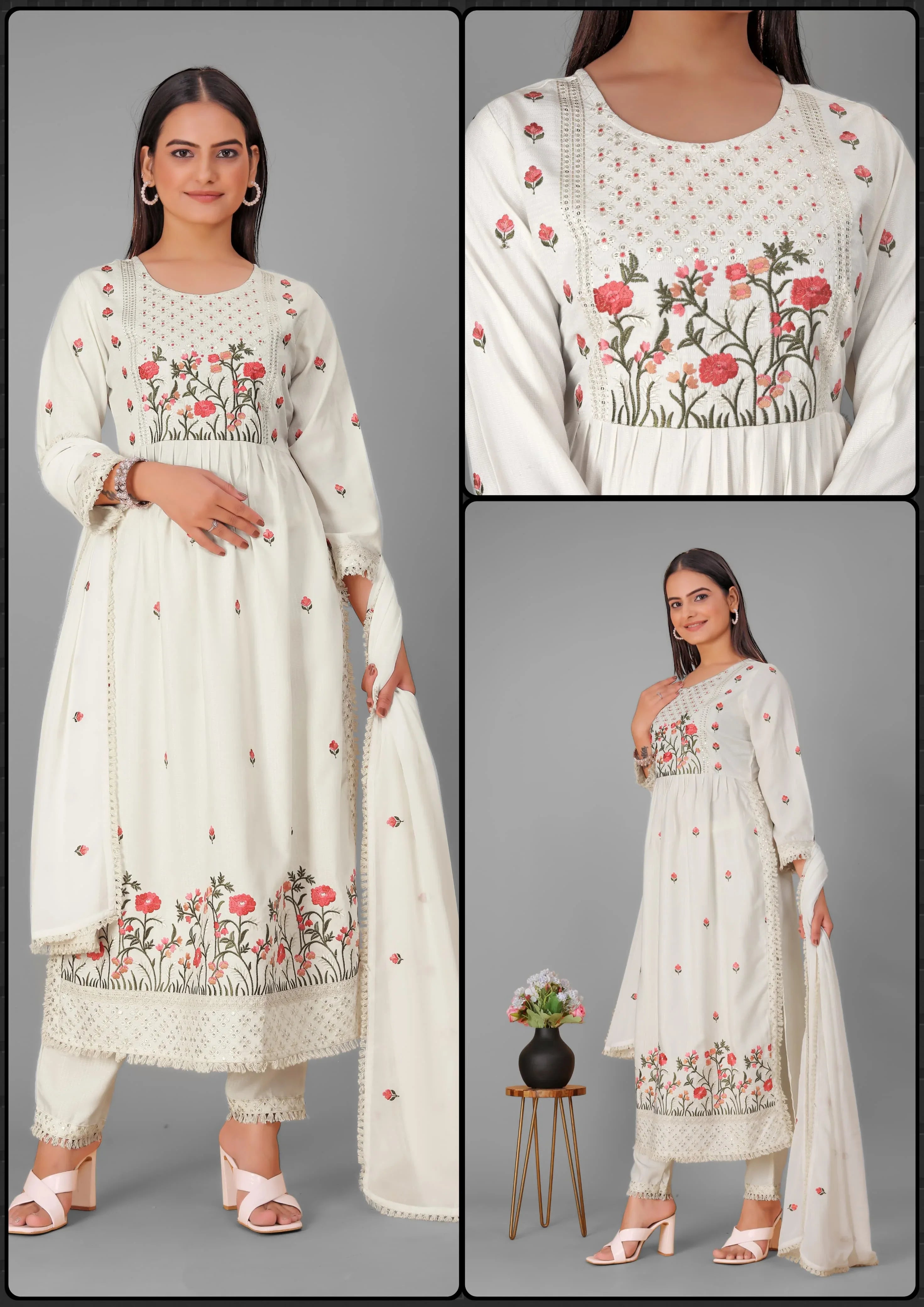 Beautiful Designer Pure Cotton Full Stiched Kurti Pant with Dupatta