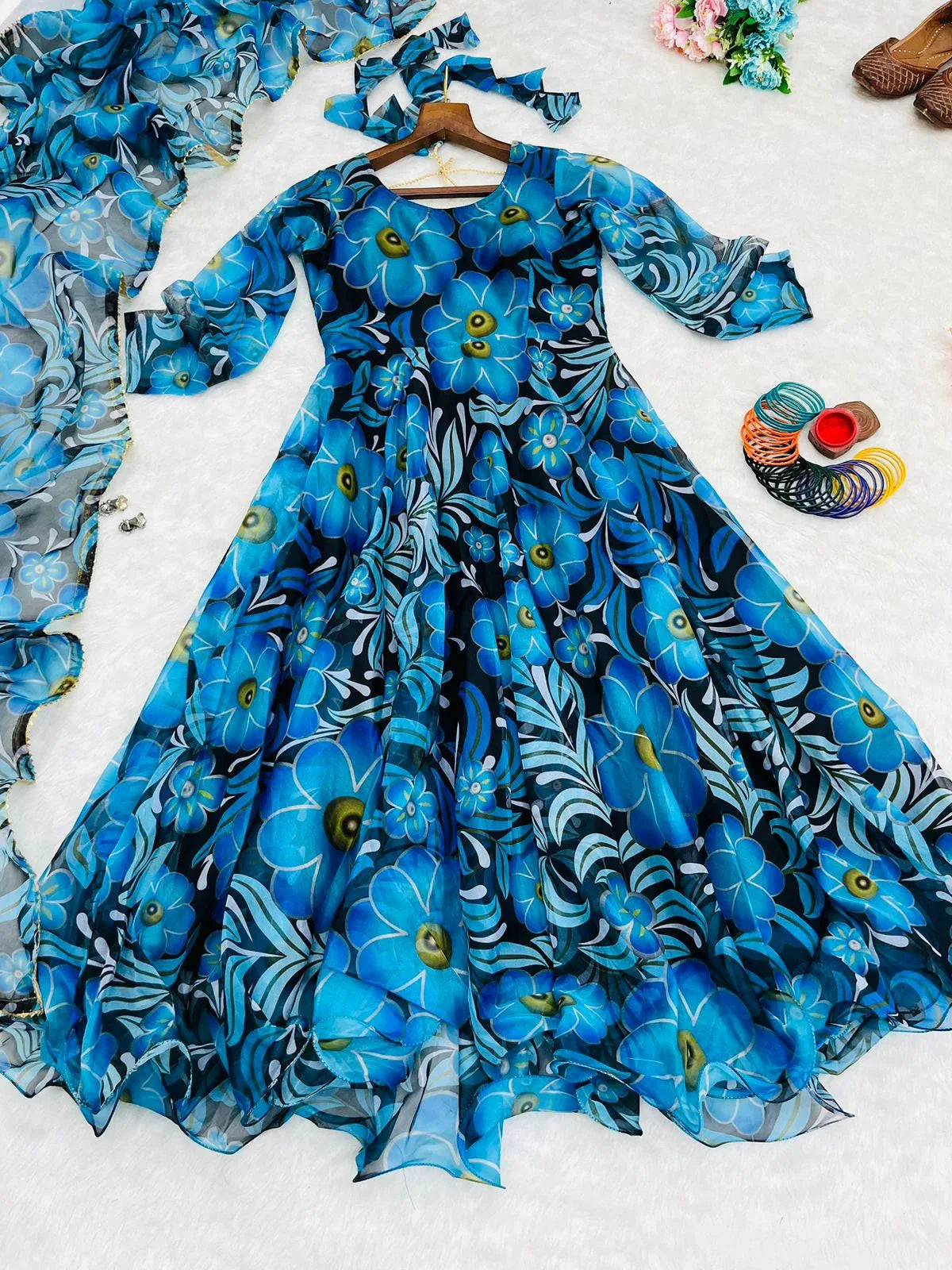 Beautiful Designer Party Wear Look Organza Taby Silk Gown