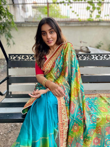Beautiful Designer Bandhani Brige Moss Chiffon Saree