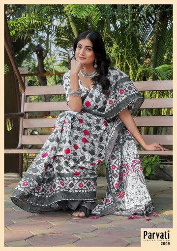 Beautiful Designer Jaipuri Woven Mulmul Cotton Saree