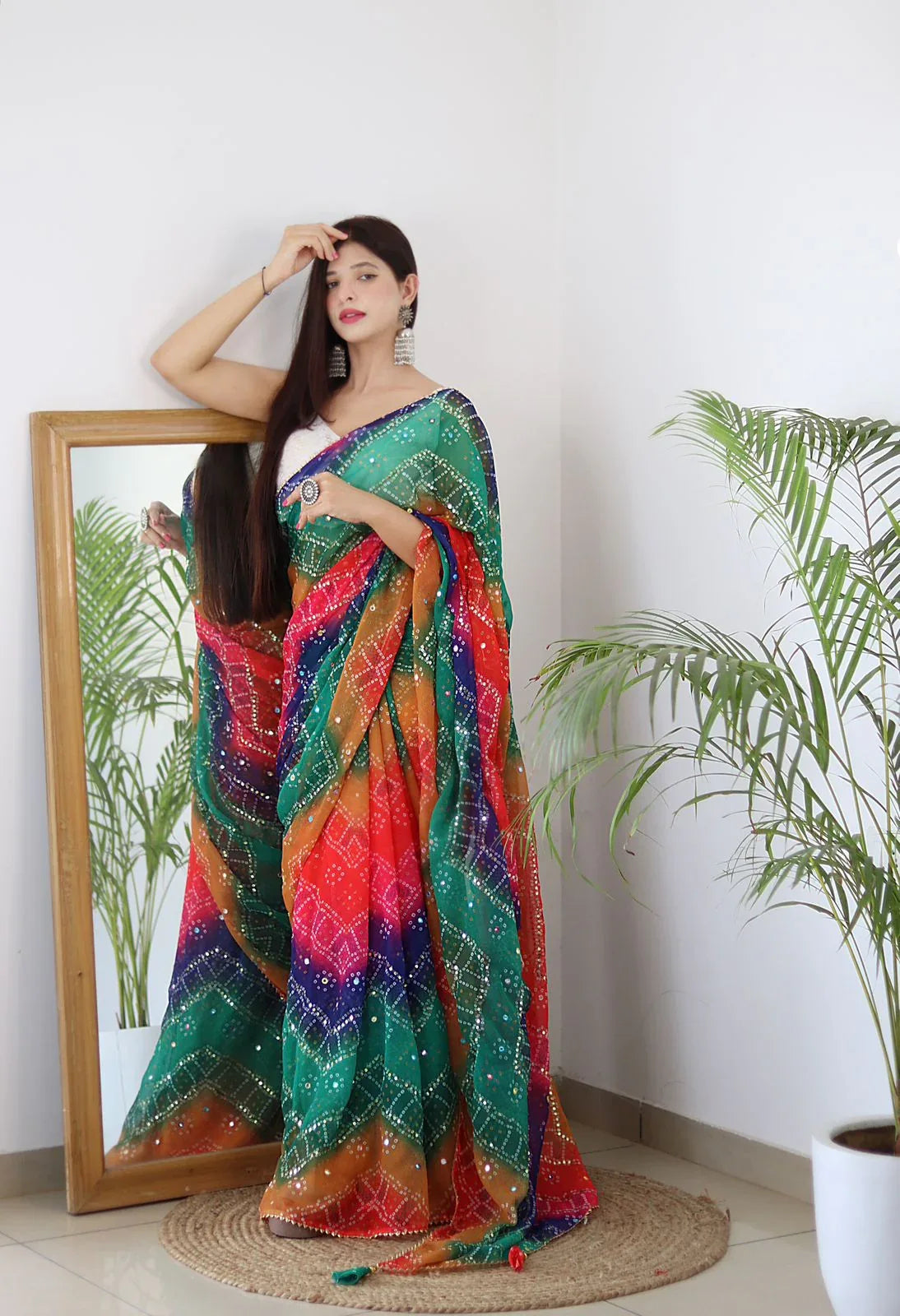 Beautiful Designer Bandhej Soft Moss Chiffon Saree