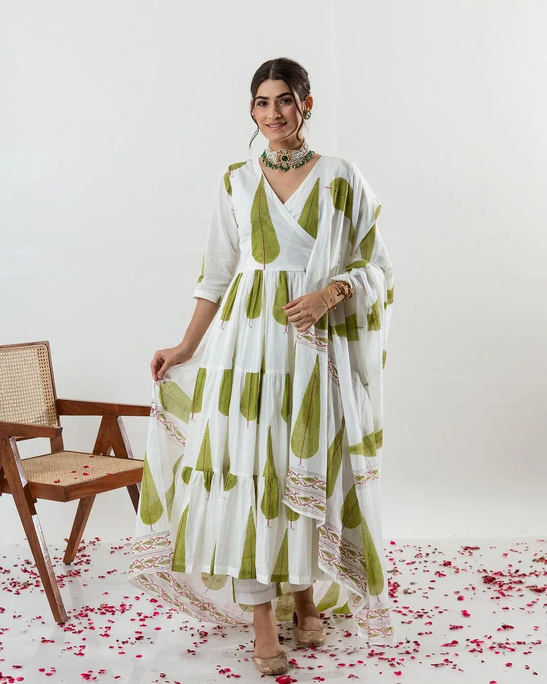 Beautiful Designer Angrakha Style Hand Block Salwar Suit