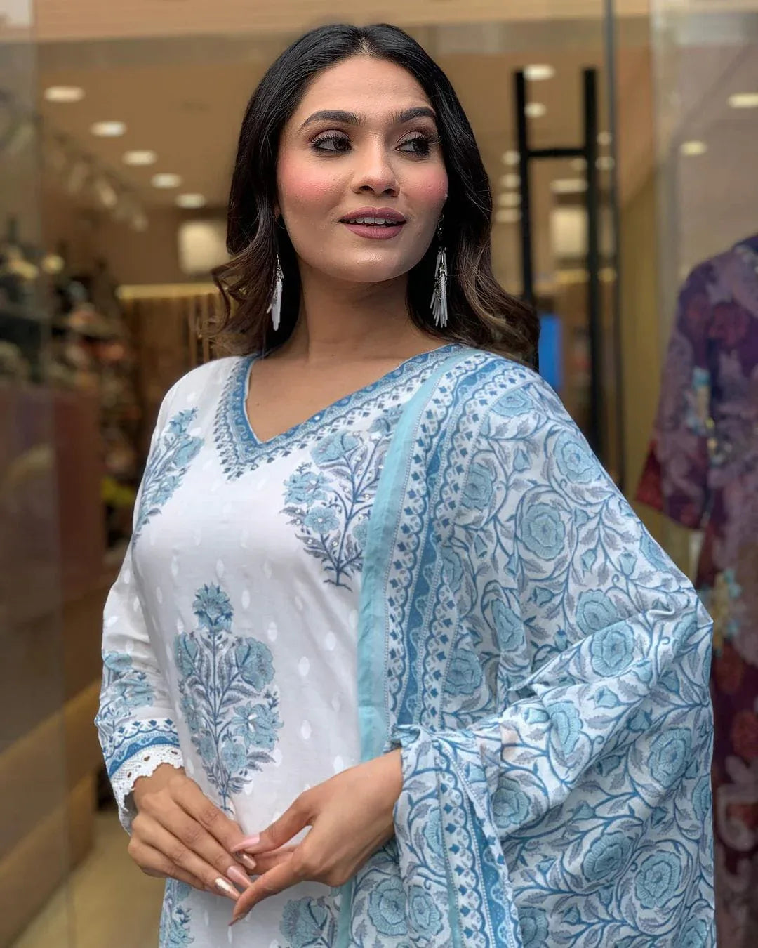 Beautiful Designer Blue and White Afghani Salwar Suit