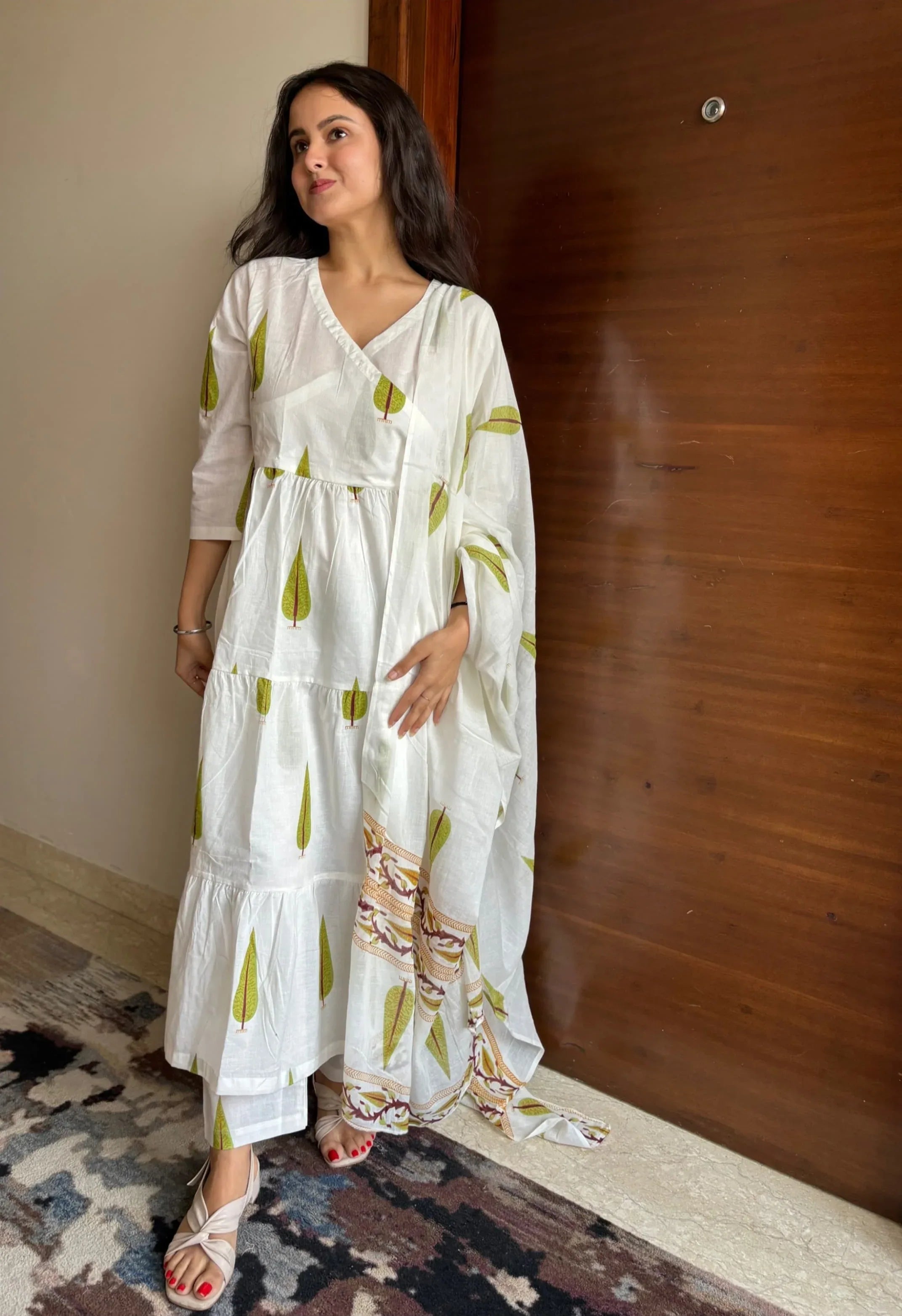 Beautiful Designer Hand Block Angrakha Style Jungle Green Printed Salwar Suit