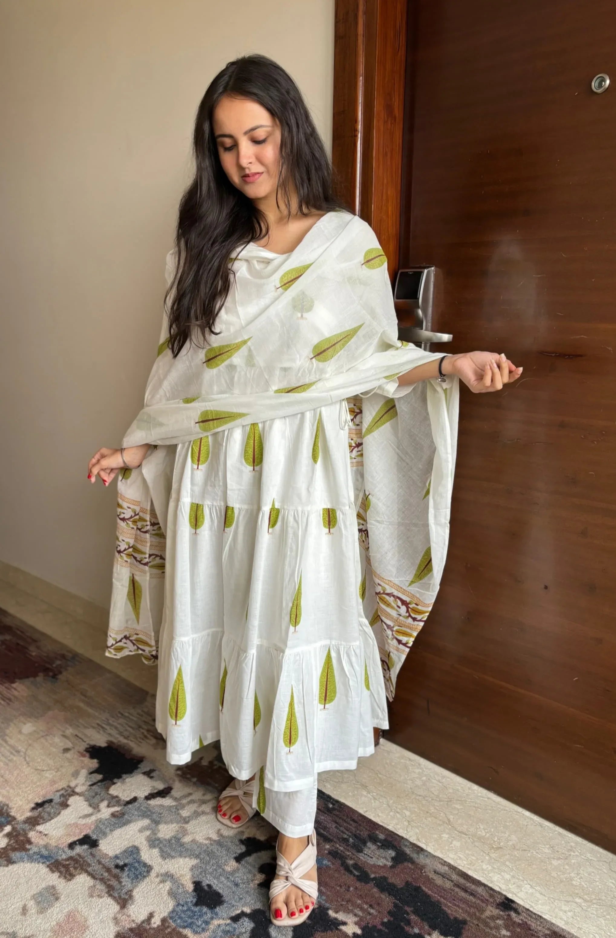 Beautiful Designer Hand Block Angrakha Style Jungle Green Printed Salwar Suit