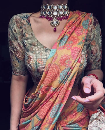 Beautiful Designer Soft Linen Saree Digital Print Saree