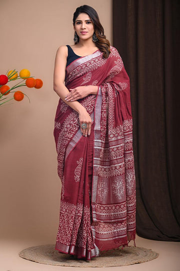 Beautiful Designer Original Linen Saree With Digital Print