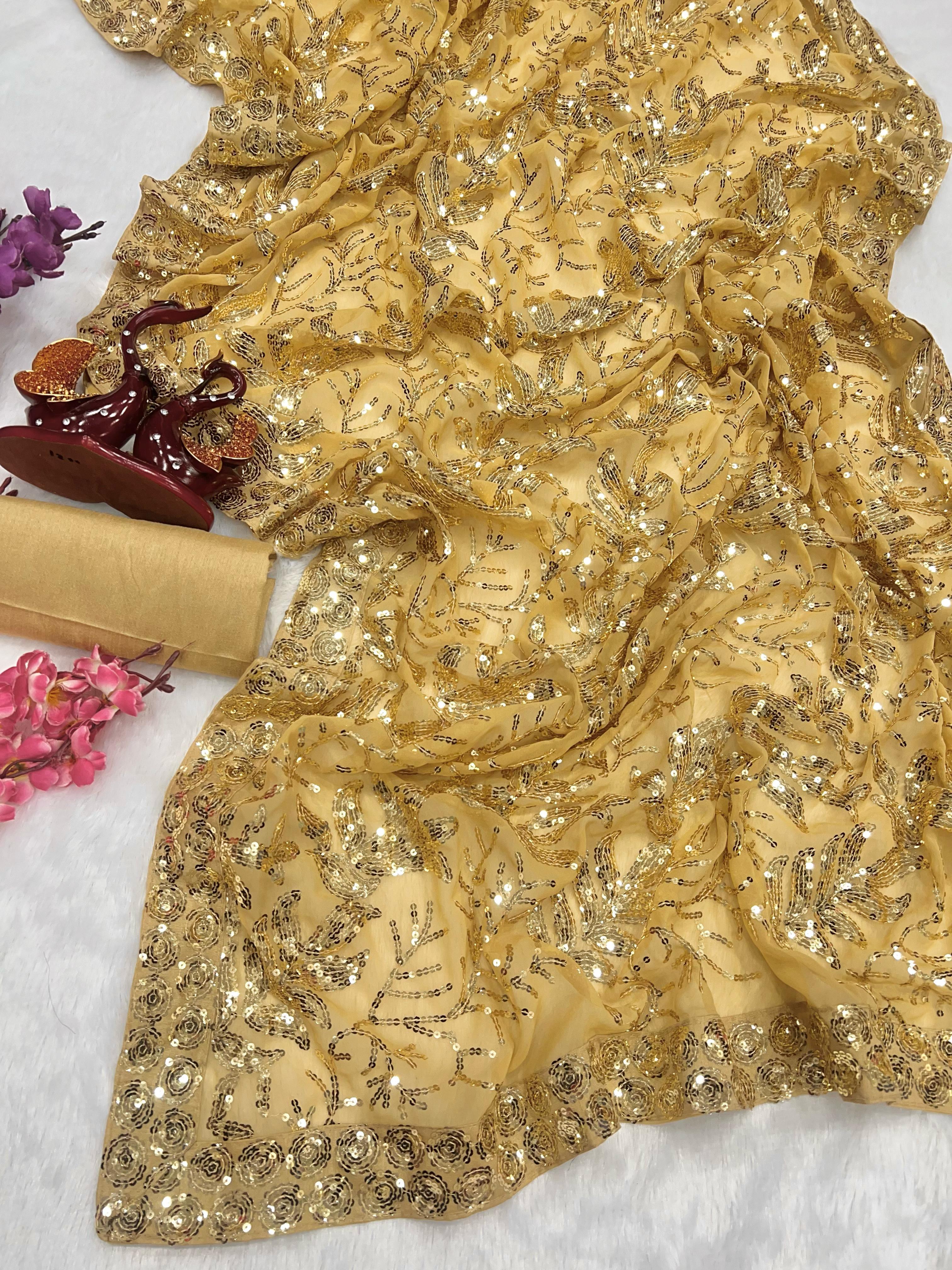 Beautiful Designer Soft Georgette Sequence Saree