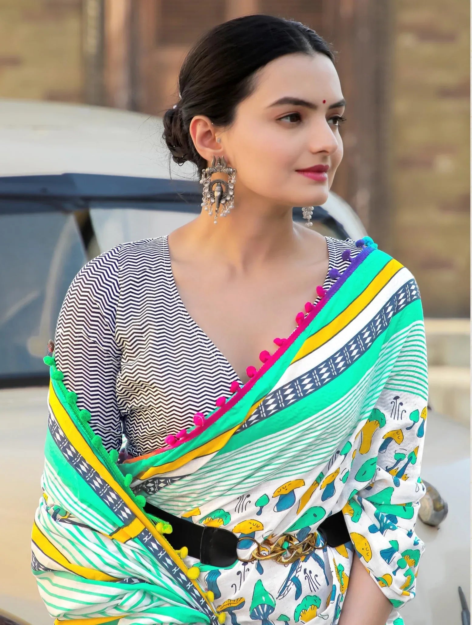 Beautiful Designer Pure Mulmul Cotton Printed with Pum Pum Saree