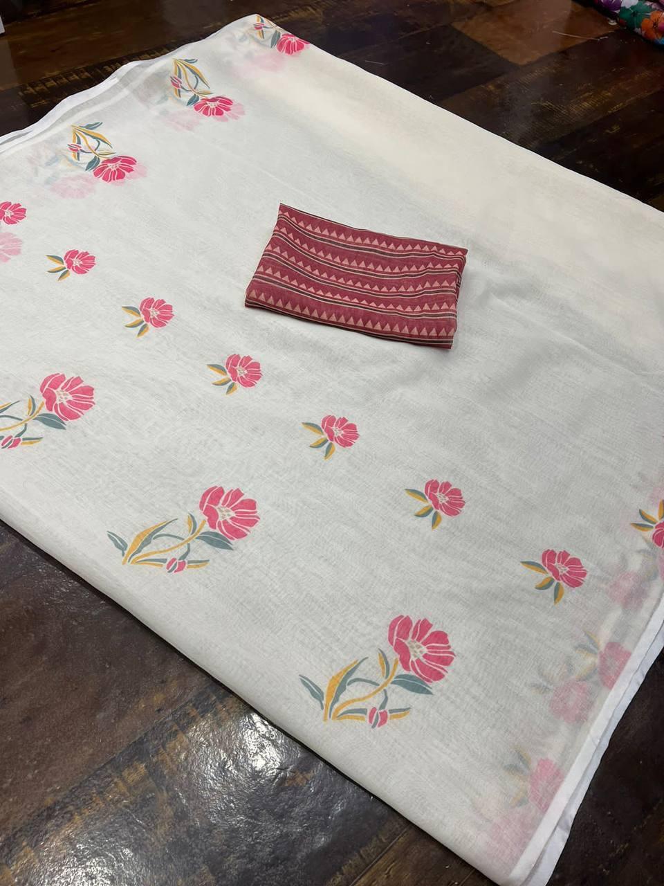 Beautiful Designer Summer Special Soft Plain Linen Saree