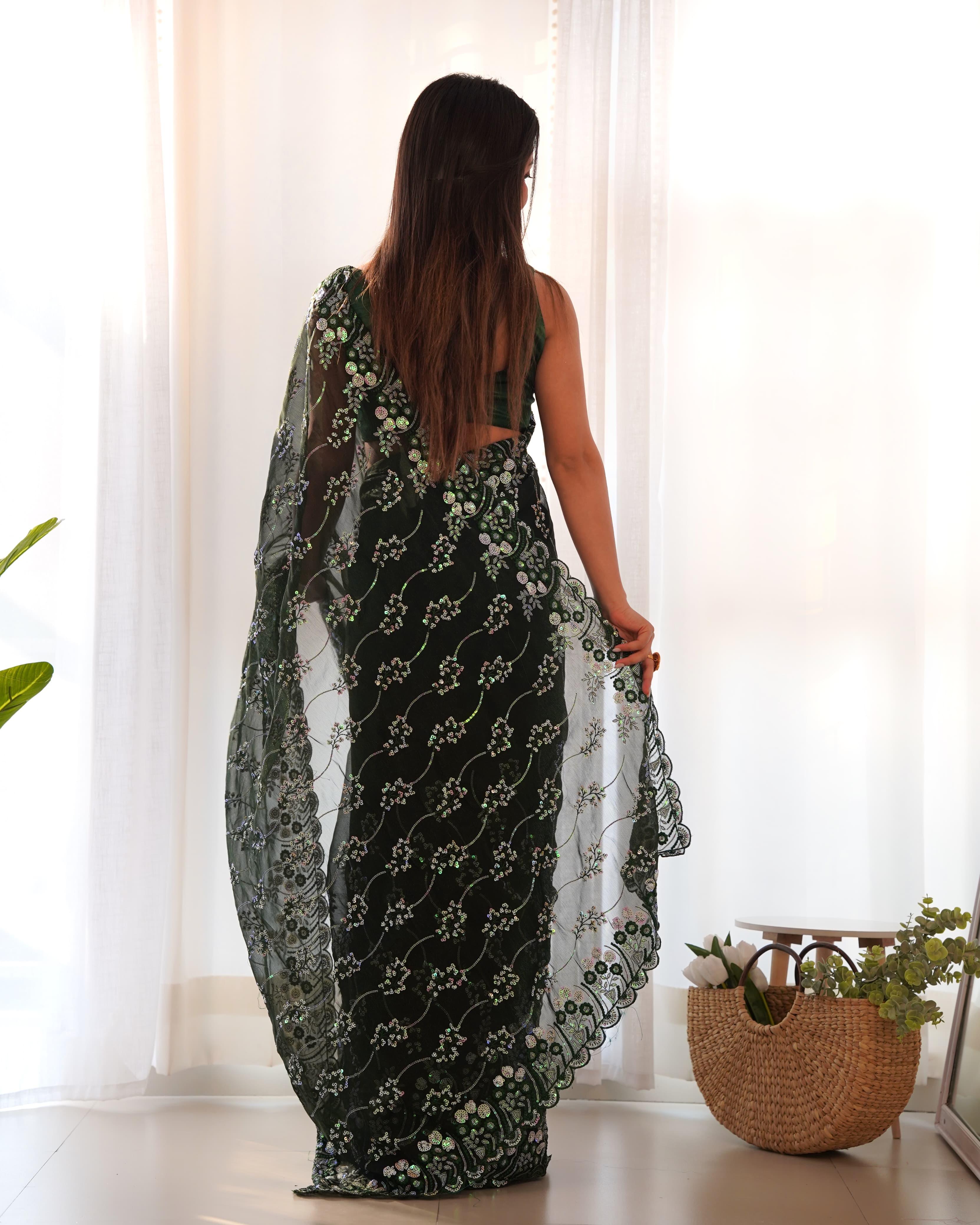 Beautiful Designer Simmar Bluminge Milky Tree Saree