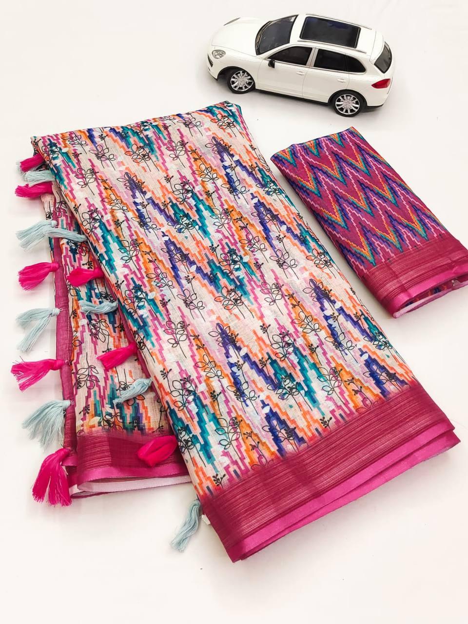 Beautiful Designer Soft Linen Saree Digital Print Saree