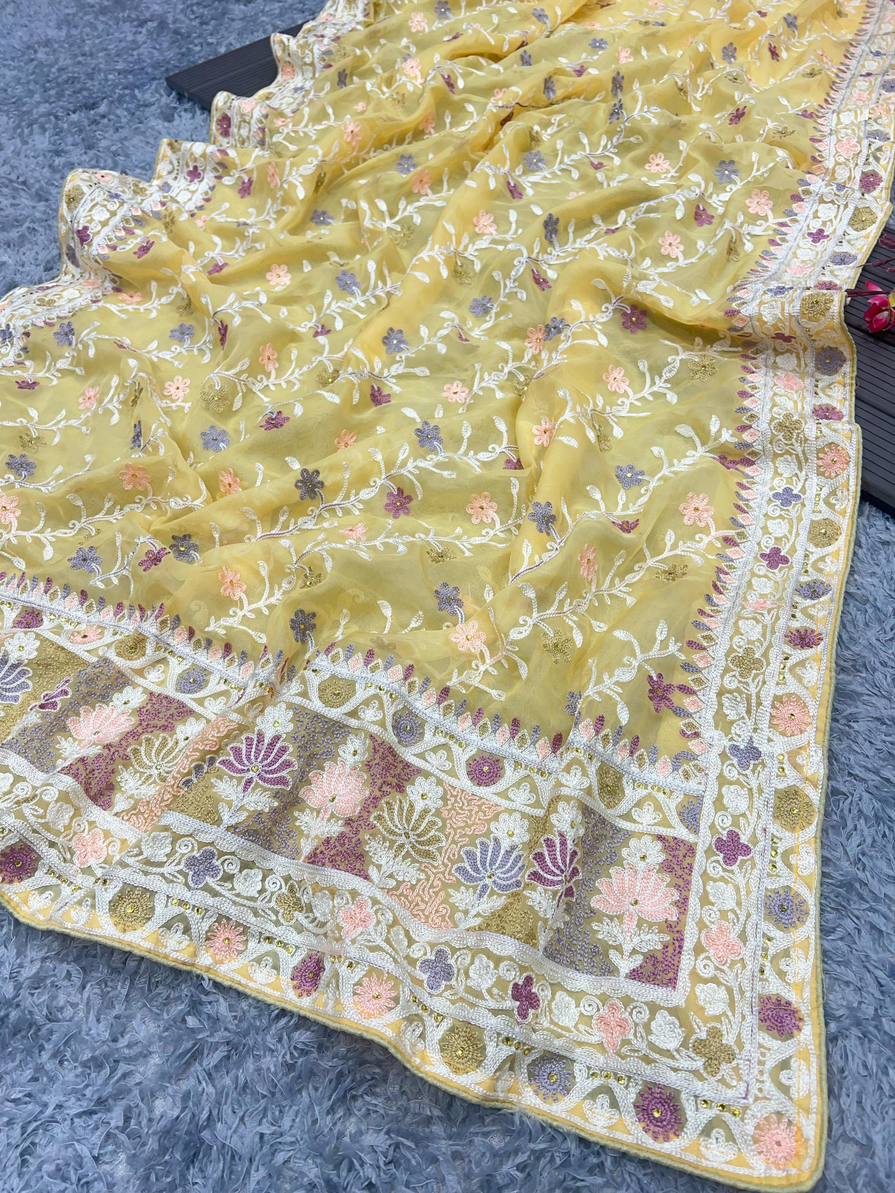 Beautiful Designer Bollywood Style Soft Organza Sequence Saree