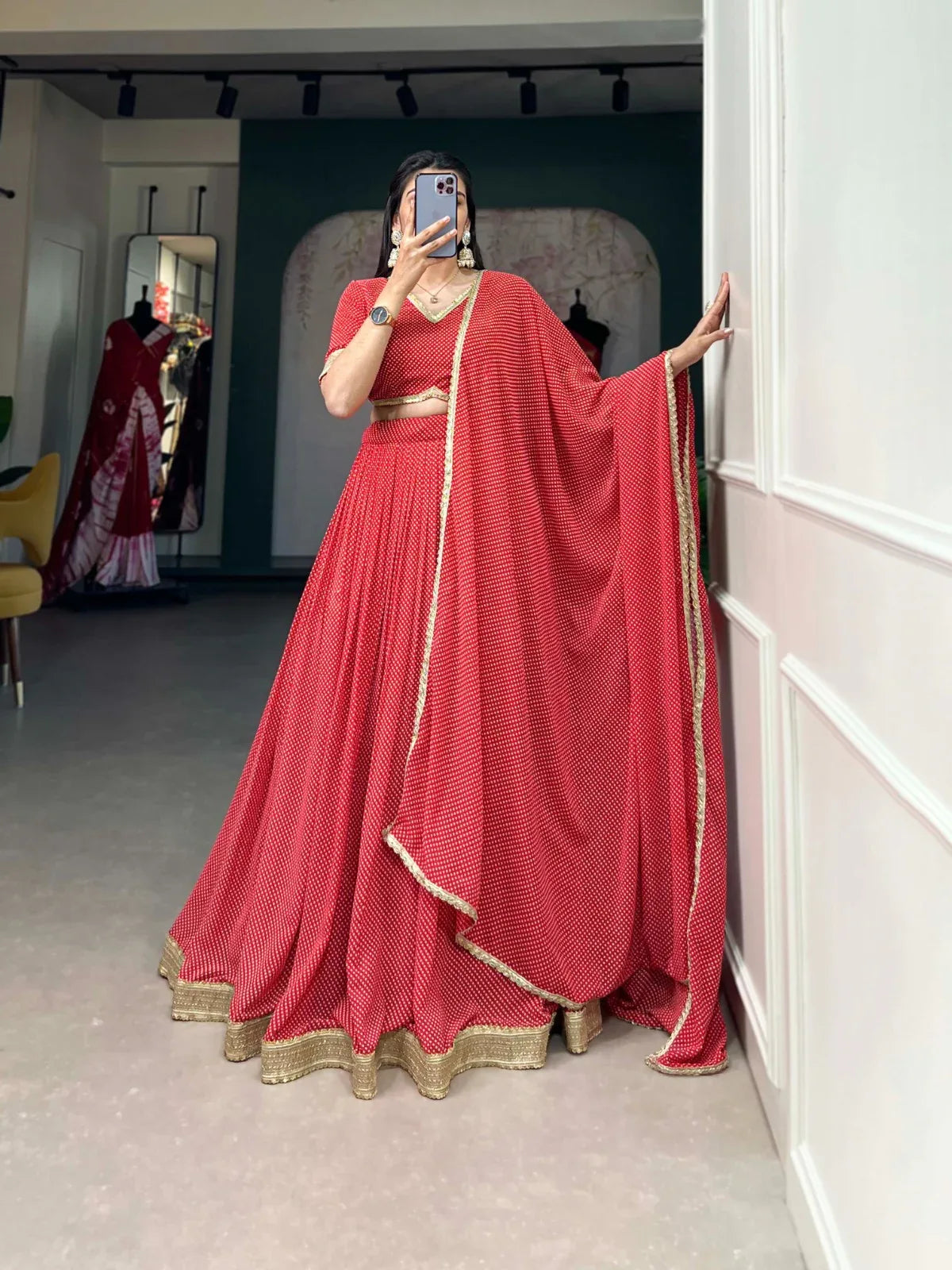 Beautiful Designer Bandhani Georgette Lehenga Choli