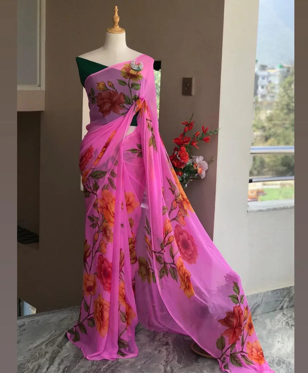 Beautiful Designer Soft Georgette With Digital Print Saree