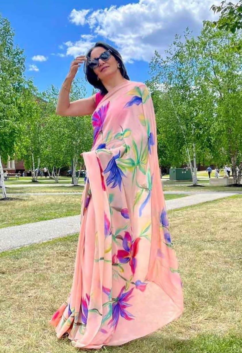 Beautiful Designer Soft Georgette With Digital Print Saree