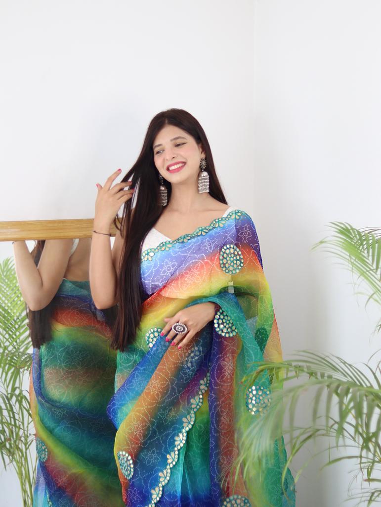 Beautiful Designer Pure Soft Bandhani Organza Saree