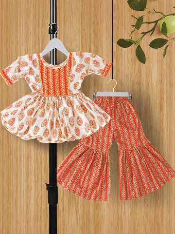 Beautiful Designer Kids Girls Floral Kediya with Sharara and Dhoti